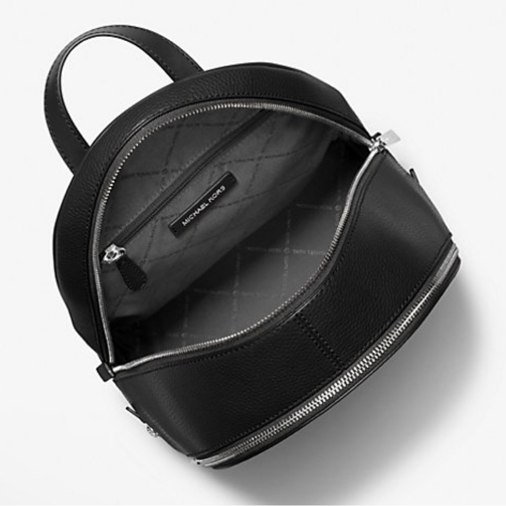 MICHAEL KORS Rhea Medium Pebbled Leather Zip Backpack
BLACK 
NWT MK - Picture 2 of 16